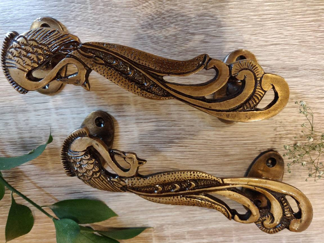 Handicraft Peacock Brass online Door Handles | Long Tail Peafowl Welcome Door Puller